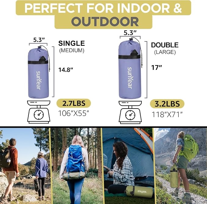 Sunyear Camping Hammock Tent - Portable Hammocks with Mosquito Net (Single/Double, 500lbs Capacity) - Spacious & Anti-Rollover Design with 2 Tree Straps for Hiking, Backpacking, Indoor/Outdoor Use