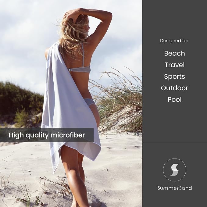 SummerSand Microfiber Beach Towel - Quick Dry, Sand Free - Compact and Lightweight for Travel - Recycled Materials - Travel Bag Included - Large Microfiber Towel (63x31.5in – Marble Sand)
