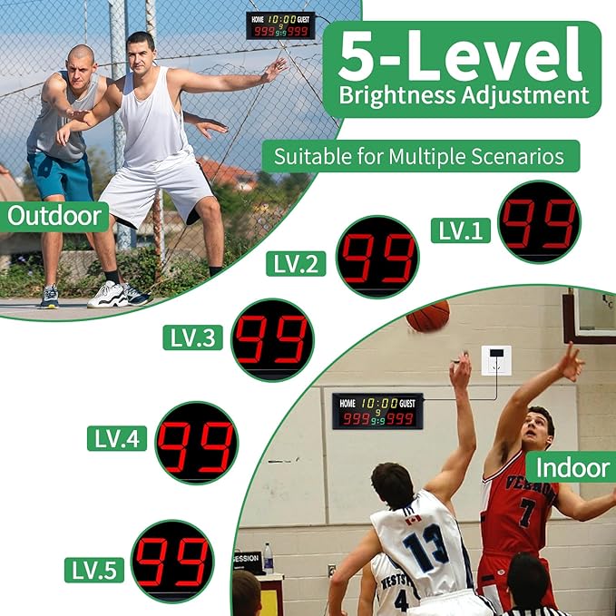 YZ 16” Large Electronic Scoreboard with Remote, Bright LED Scoreboard for Outdoor Games, Digital Scoreboard with Timer Clock, Portable Score Keeper for Football/Basketball/Cornhole/Volleyball