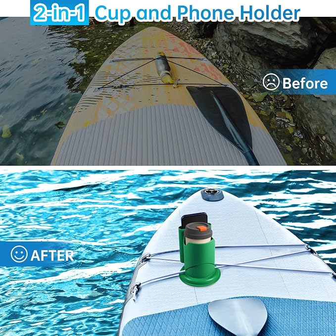 Paddle Board Cup Holder, Kayak Cup Holder 2-in-1 Drink & Phone Holder, Paddleboard and Kayak Accessories for SUP, Kayaking, Fishing, Yoga, or Surfing Adventures(Green)