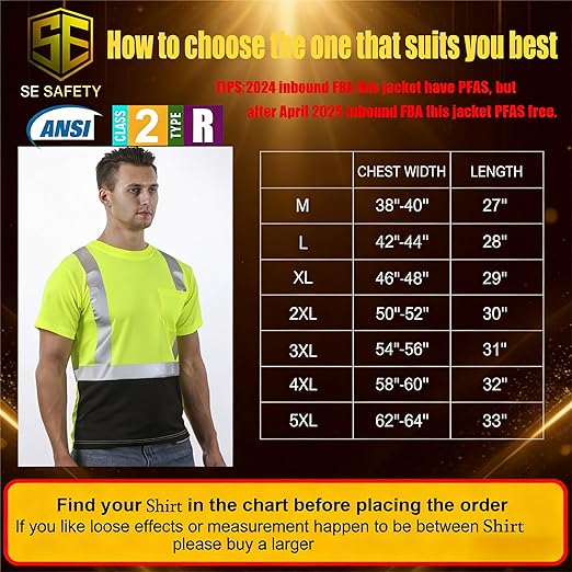 sesafety Hi Visibility Shirts for Men, Safety Shirts with Reflective Strips Class 2, Hi Vis Construction Work Shirt with Pocket Yellow 5XL