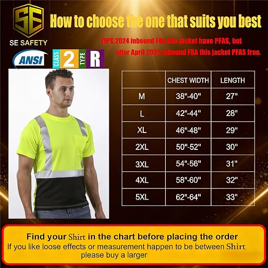 sesafety 3PACK High Visibility Shirts for Men, Class 3 Hi Vis Reflective Construction Shirts for Men with Pocket Safety T Shirts