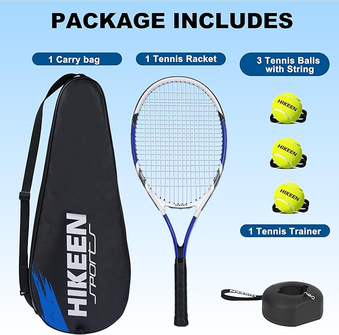 Hikeen Premium Tennis Trainer Rebound with Metal Base,Portable Solo Tennis Trainer Set with 3 Highly Elastic String Balls,Tennis Practice Equipment for Adult Kids an Beginners