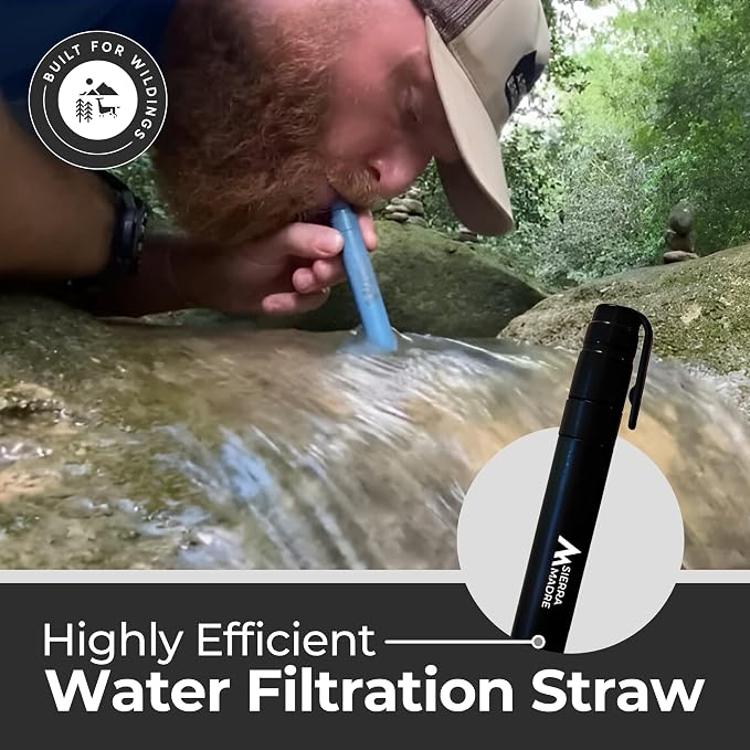Sierra Madre Portable Water Filter Straw – 264 Gallon Water Filtration for Backpacking, Camping, Hiking, Travel - Ideal for Outdoor Emergency Hydration & Supplies - Portable & Lightweight (Pack 5)