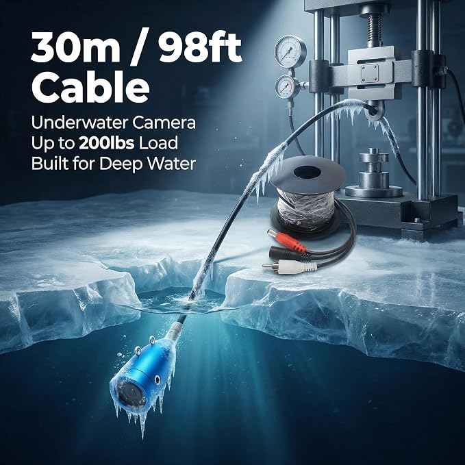 7" Underwater Fishing Camera 1080P HD Fish Finder | 12 IR + 12 White LEDs, 30m Cable, Waterproof Ice Fishing, For Boat, Lake & River
