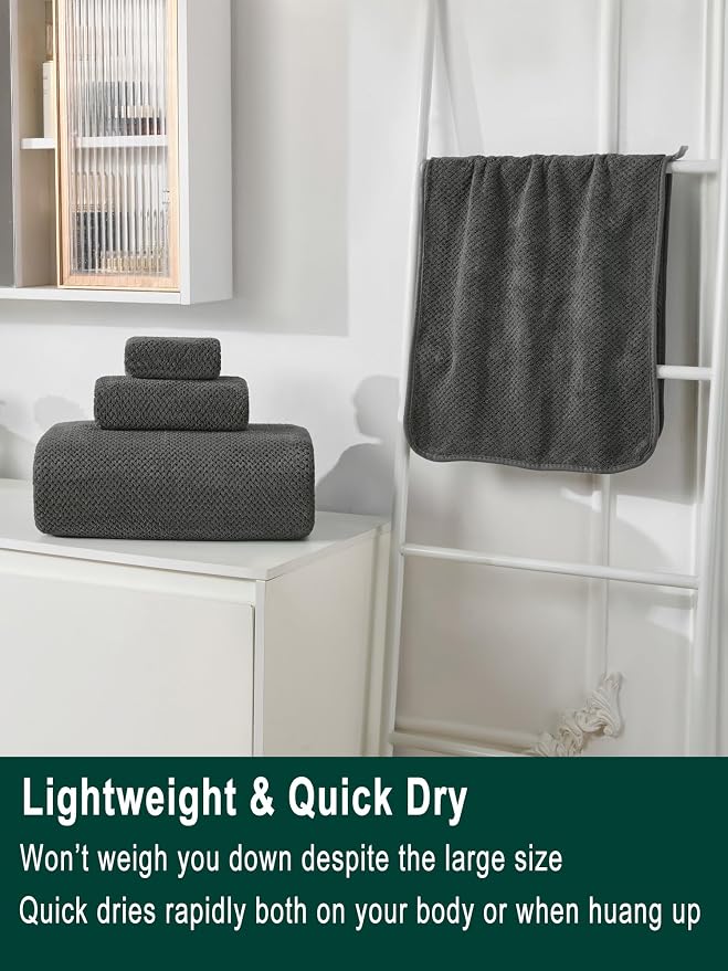 Bath Sheets 40x80 Inches 2-Piece, Extra Large Bath Towels, Soft Absorbent Quick Dry, Microfiber Towels for Bathroom Beach Pool Gym Spa, Charcoal Gray