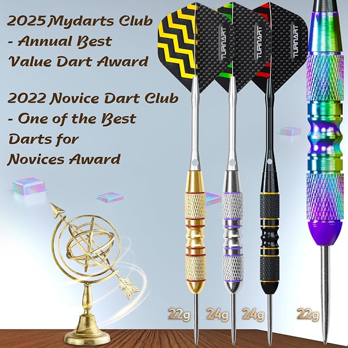 Turnart Darts Metal Tip Set - Steel Tip Darts Darts Set Professional Metal Darts 12 pcs 22/24 Grams Pro Dart Set with Stylish Case Aluminum Shafts Extra 9 Flights
