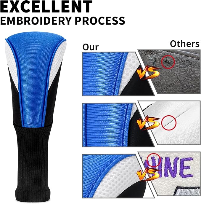 Golf Club Head Covers for Woods 3/4/5/6 Pieces Long Neck Mesh Sports Golf Club Headcovers Set with Interchangeable No. Tags 3 4 5 6 7 X Golf Accessories for Men Women