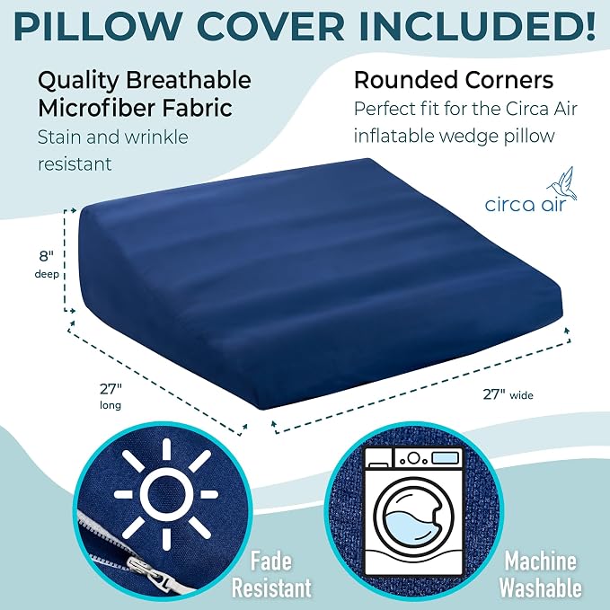 Circa Air Inflatable Triangle Pillow for Travel - Extra Wide 27", "Travel Wedge Pillow with Cover, Elevated for Sleeping, Acid Reflux, Anti Snore, GERD, Leg Elevation