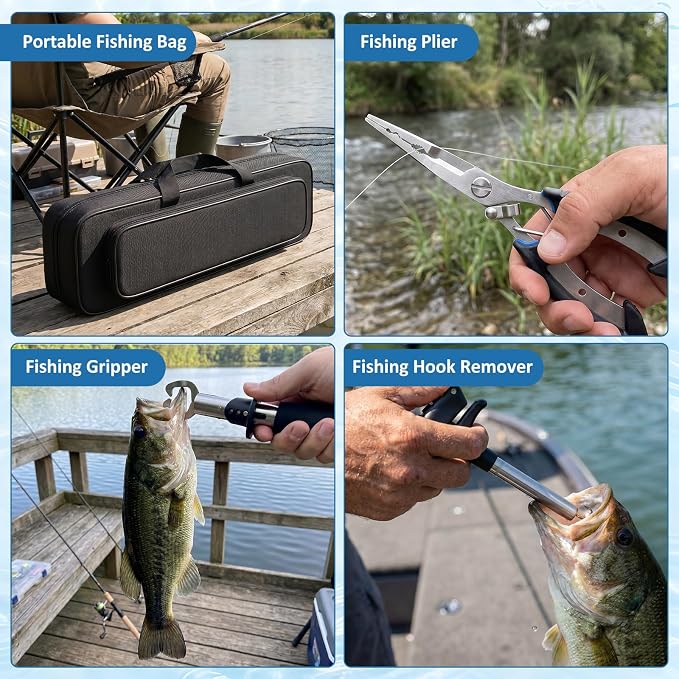 2.1M Telescopic Fishing Rod and Reel Combo Kit for Beginner Anglers, 2PCS Collapsible Fishing Poles + 2PCS Spinning Reels with Fishing Accessories Portable Fishing Gear Set for Saltwater Freshwater