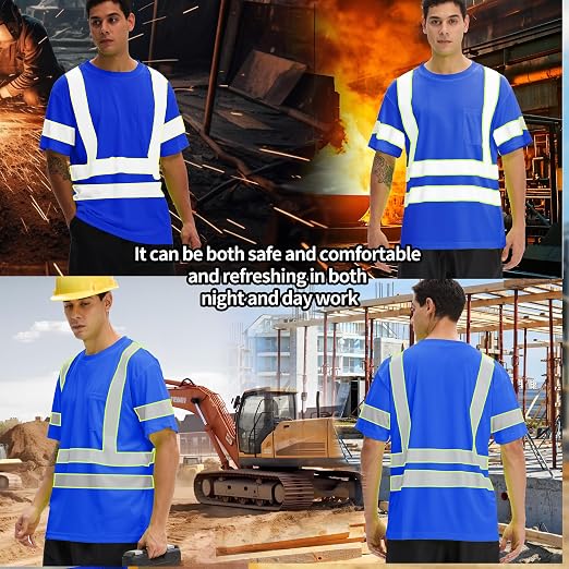 sesafety 3PACK High Visibility Shirts for Mens, Class 3 Hi Vis Reflective Construction Shirts for Men with Pocket Safety T Shirts for Men Work Shirt for Mens Short Sleeve
