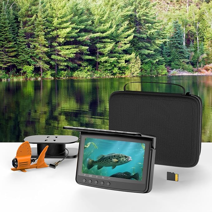 Eyoyo Underwater Fishing Camera 5-Inch: 720P DVR Recording 32GB, 8 IR Night Lights, 10000mAh Battery, 66 FT Cable Portable Fish Finder for Lake, Boat, Ice Fishing Gear