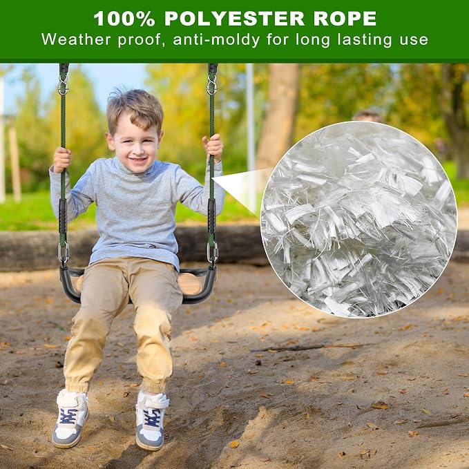 SELEWARE 8ft Adjustable Tree Swing Rope Hammock Straps Hanging Kit - Fast & Easy Install for Hammock Chair, Tire Swing - Indoor/Outdoor Playground Accessories - Green, 2 Pack