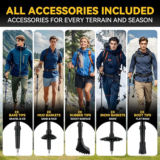 Carbon Fiber Trekking Poles Lightweight - Collapsible Hiking Poles with Cork Grip & Quick-Lock System, 2 PCS Adjustable Backpacking & Mountaineering Walking Hiking Sticks for Men, Women, Seniors