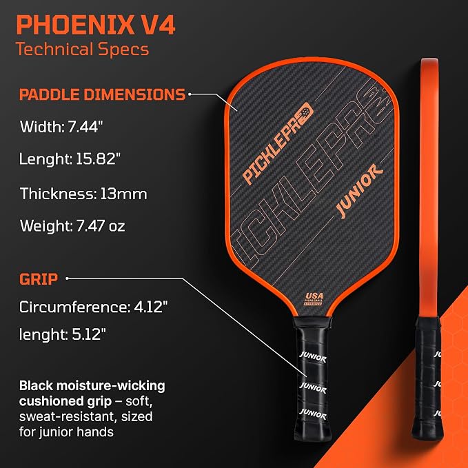 PicklePro Pickleball Paddles with Cover – Lightweight Fiberglass Pickleball Paddle for Kids, Youth & Beginners, Cushioned Grip, 13mm Honeycomb Core, Indoor & Outdoor Racket, USAP Approved