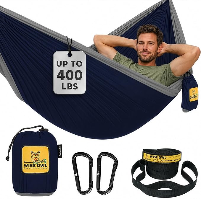 Wise Owl Outfitters Camping Hammock – up to 500lbs Portable Hammock with Tree Straps - Travel, Backpacking, Hiking, Outdoors Camping Gear - Single or Double