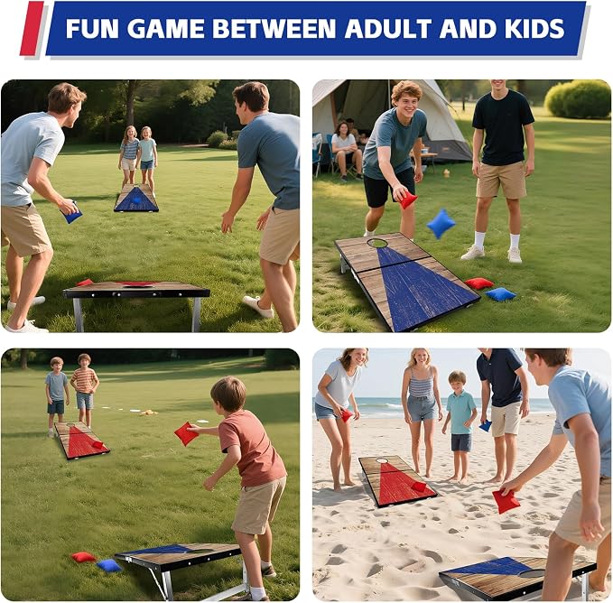 Portable Cornhole Board Set - Aluminum, Foldable 24x12in or 36x24in with Bean Bags | for Adults, Indoor/Outdoor, Travel, Beach & Camping