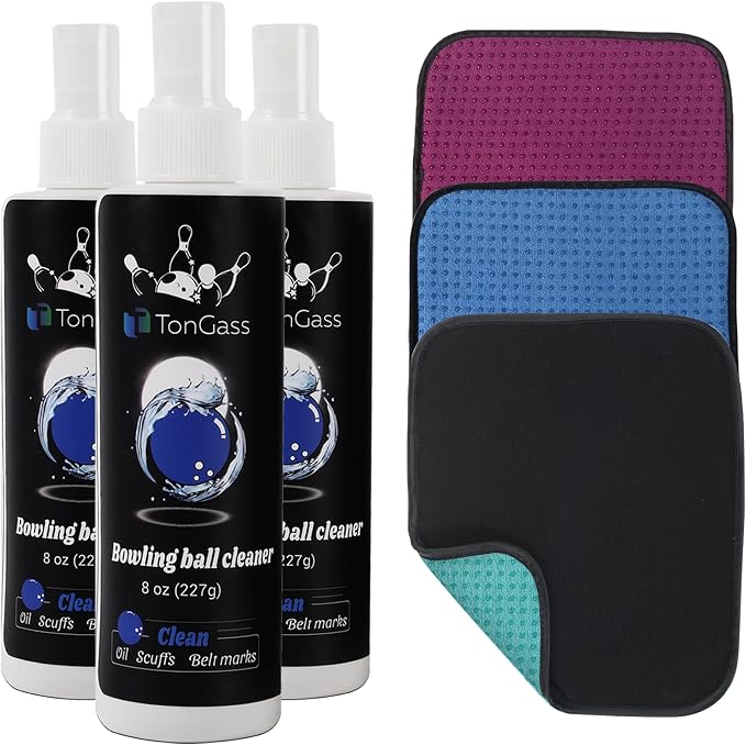 TonGass (3+3 Pack Bowling Ball Cleaner Spray Kit with Bowling Towel (Multicolor), Portable Bowlings Cleaner Set Accessories, Oil Scuff Mark Cleaners, Restores Tack and Prolongs Lifespan of Balls