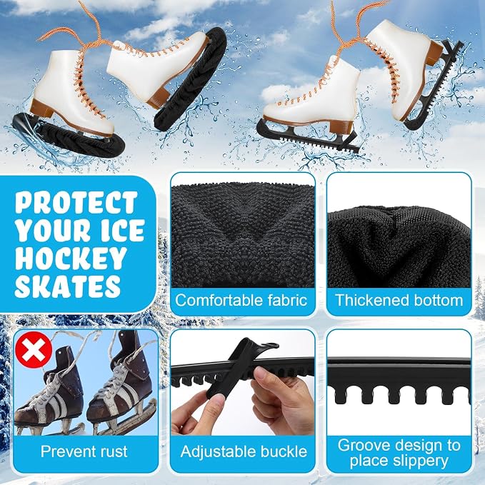 Liliful 8 Pcs Skate Guards Skate Blade Protector Covers Towel Ice Inline Bag Set Ice Guards for Adult Hockey Winter Supply