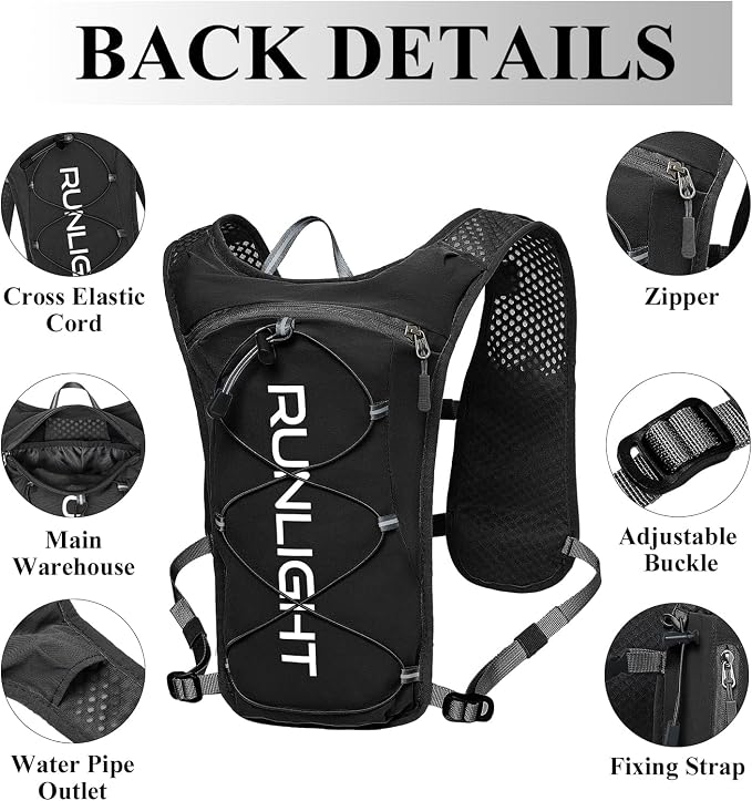 Runlight Running Vest for Women Men Lightweight Hydration Backpack Pack with 1.5L Water Bladder Bag Hydro Daypack for Hiking,Trail,Skiing,Camping,Cycling,Race,Marathon
