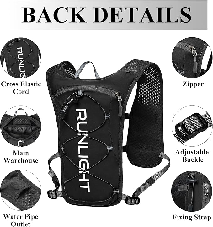 Runlight Running Vest for Women Men Lightweight Hydration Backpack Pack with 1.5L Water Bladder Bag Hydro Daypack for Hiking,Trail,Skiing,Camping,Cycling,Race,Marathon