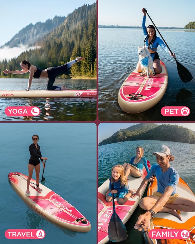 CETANA Extra Wide Inflatable Paddle Board 11'6 x 35" x 6", 450LB High Weight Capacity Wide Stable Stand Up Paddle Board for Beginners, 2–3 Person Large Paddleboard with 3 Fins, Dual Bungee, 15 D Rings