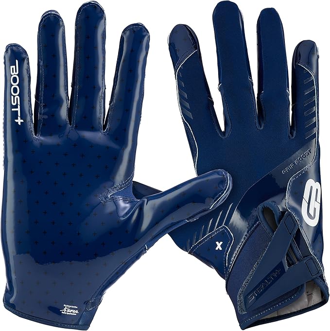 Grip Boost Football Gloves - Solid Stealth 6.0 Boost Plus Sticky Technology - Adult and Youth Football Gloves for Wide Receiver - Men's and Boys Sizes