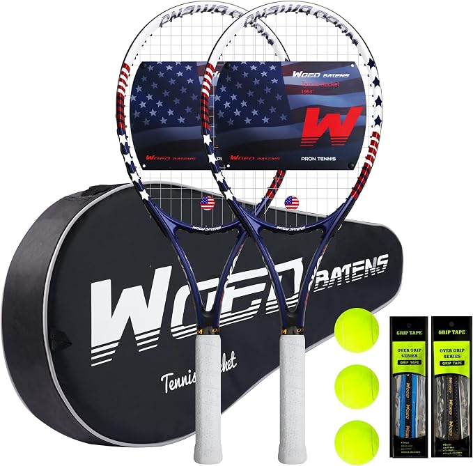 Tennis Rackets for Adults 27 Inch Tennis Racquets Set Included Tennis Racket Tennis Balls Overgrips Vibration Dampers Tennis Bag