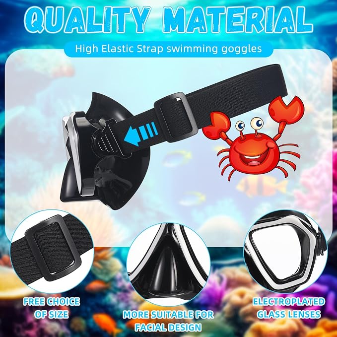 Fabbay 6 Pcs Adult Youth Swim Goggles with Nose Cover Elastic Strap Anti Fog Waterproof Snorkel Wide View Diving Swim Mask