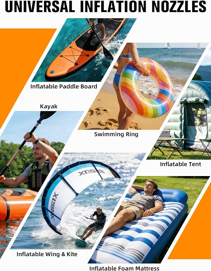 Paddle Board Pump Electric Portable: Rechargeable 20PSI High Pressure SUP Pump, Dual Stage Inflation & Deflation, Auto Shut-Off, 13500mAh Inflates 4 SUPs, 12V DC Car Connector, for Kayaks, Tents, Boat