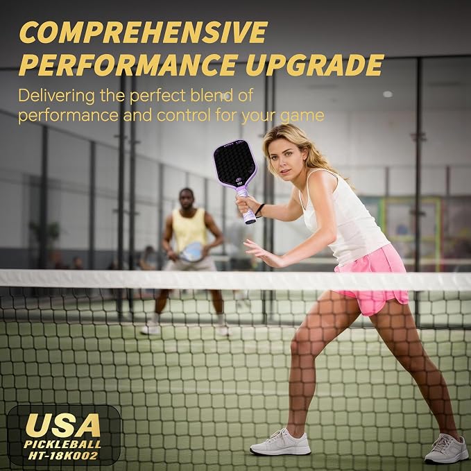 Pickleball Paddles, Carbon Fiber Pickleball Paddle High Grit & Spin with PP Honeycomb Core 16mm Thickness and Thermoformed Elongated Shape, Increased Power for Ultimate Spin & Consistency