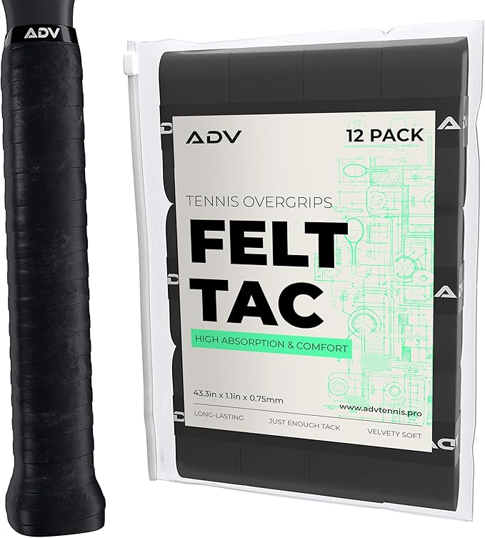 ADV Dry Tennis Overgrip Tape - 3, 6, 12, 30, 60 Pack - FeltTac Tennis Racket Grip Tape - Ultra Absorbent Tennis Grip Tape - Comfort Tennis Racket Grips - Tennis Grips Overgrip