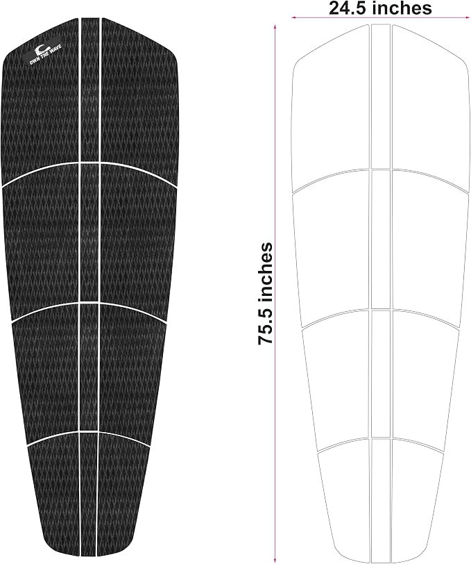 12 Piece Premium EVA Foam Surfboard Traction Pad Non-Slip Trimmable Deck Sheet 3M Adhesive for Longboard SUP Paddleboard Surfboard White, Black, Grey
