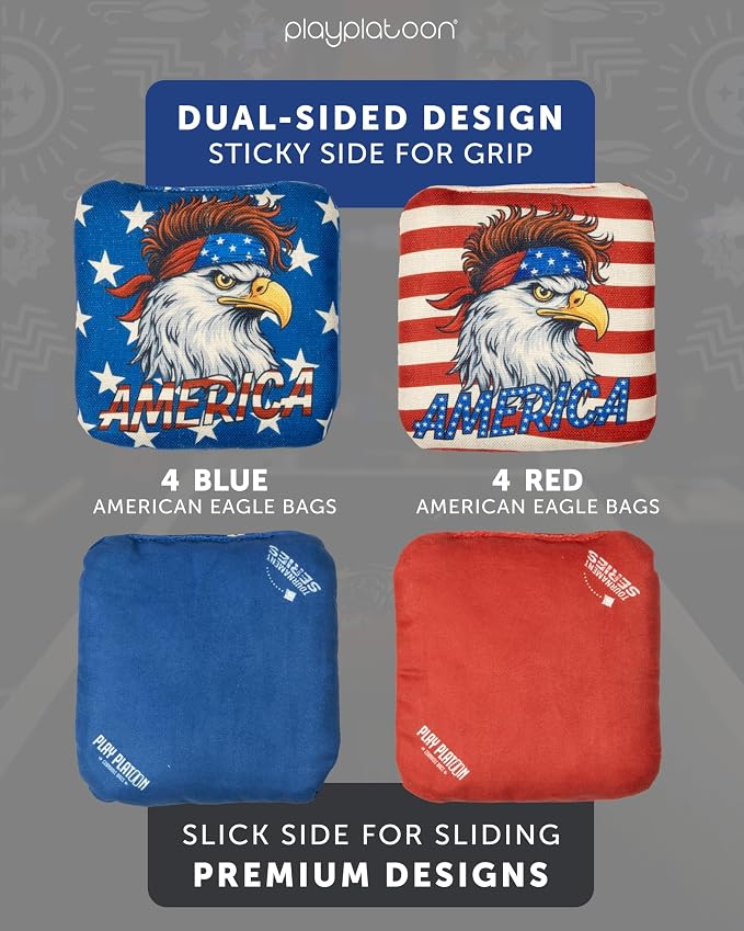 Play Platoon Pro Cornhole Bags Set of 8 - Professional Dual Sided Slick and Sticky Side Competition Corn Hole Bags - Tournament Series