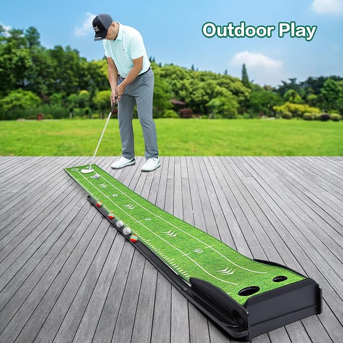 Losbenco Putting Green Indoor Golf Set with Putter & 6 Balls, Portable Golf Putting Practice Mat with Auto Ball Return System Suitable for Office, Backyard, Patio, Golf Gift for Men