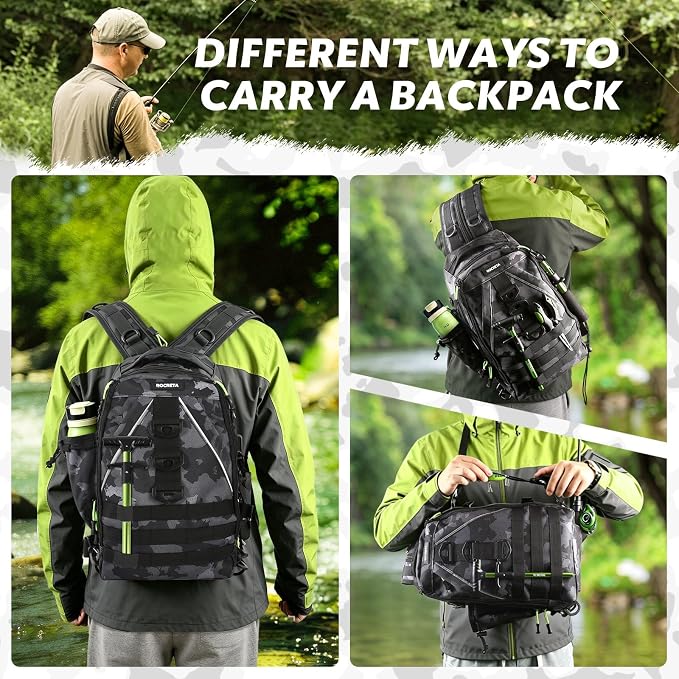 Fishing Backpack with Tackle Boxes,Fishing Lure Kit and Tool | Waterproof Fishing Tackle Bag With Rod Holder, Sling Backpack wtih Fishing Gear, Fishing Gifts for Men Woman Anglers
