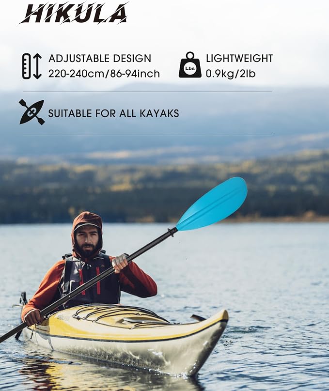 Kayak Paddles Aluminum Shaft Paddle with Nylon Blades, Floating Adjustable Kayaking Oars, 3 Piece, 220-240cm/86-94 Inches,Black/Rose/Teal