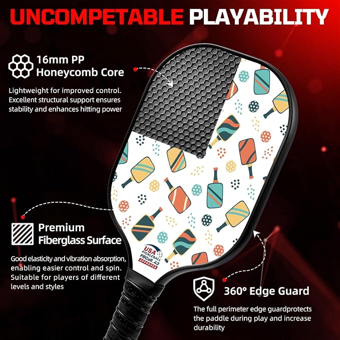 BAGAIL Pickleball Paddles, USAPA Approved Fiberglass Surface Pickleball Set, Lightweight Pickle Ball Rackets with 4 Balls, 1 Bag, Designed in California for Traction and Stability