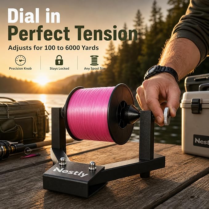 Fishing Line Spooler for Large Spools, Holds Filler and Bulk spools, Portable line Winder Fishing line Spooler with Heavy-Duty Steel Construction, Foldable and Adjustable Tension, Fishing Gears Gifts