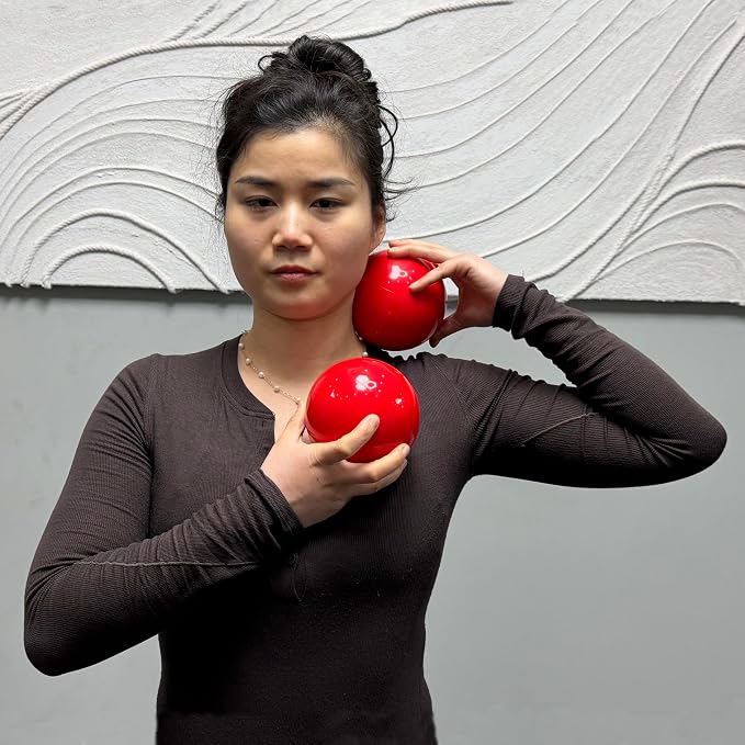 Massage Ball Smooth Ball Set (Pair) - Adjustable Firmness Massage Roller Ball for Back and Neck Massage - for Sensitive Soft Tissue Deep Muscle Gentle Relief (Red)