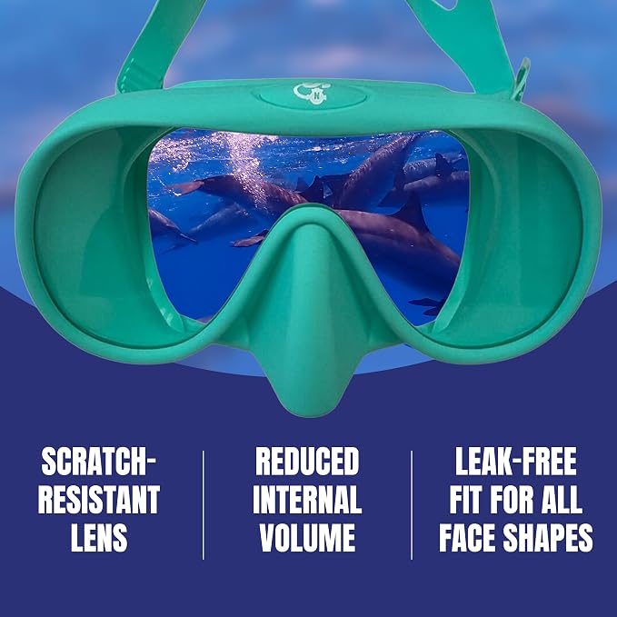 Spartacus Frameless Dive Mask, Ultra-Clear Low-Iron Glass, Wide View, Low Volume, 100% Silicone Skirt