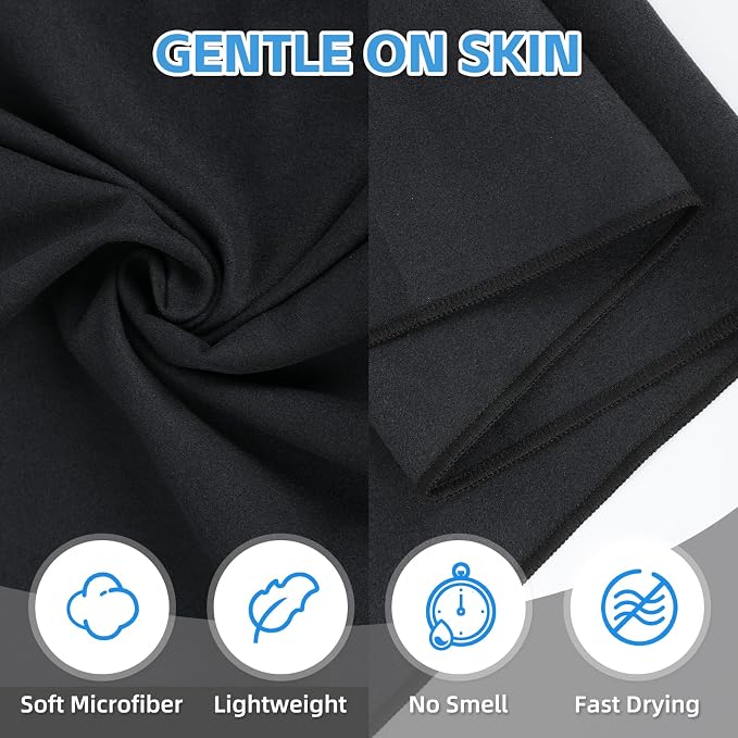 4 Pack Quick Dry Microfiber Towels for Body S L XL Camping Towel Fast Drying Compact for Sea Beach Swimming Yoga Hiking Pack Travel Bathroom Towel(Black)