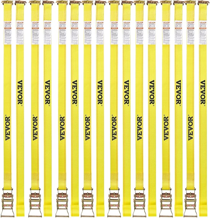 VEVOR E Track Ratchet Straps (30-Pack), 2" x 15'E-Track Straps 4400 LBS Breaking Strength, Polyester Webbing & Spring Fitting & Ratchets, Durable Tie-Downs for Tires Motorcycles Trailers Loads Yellow