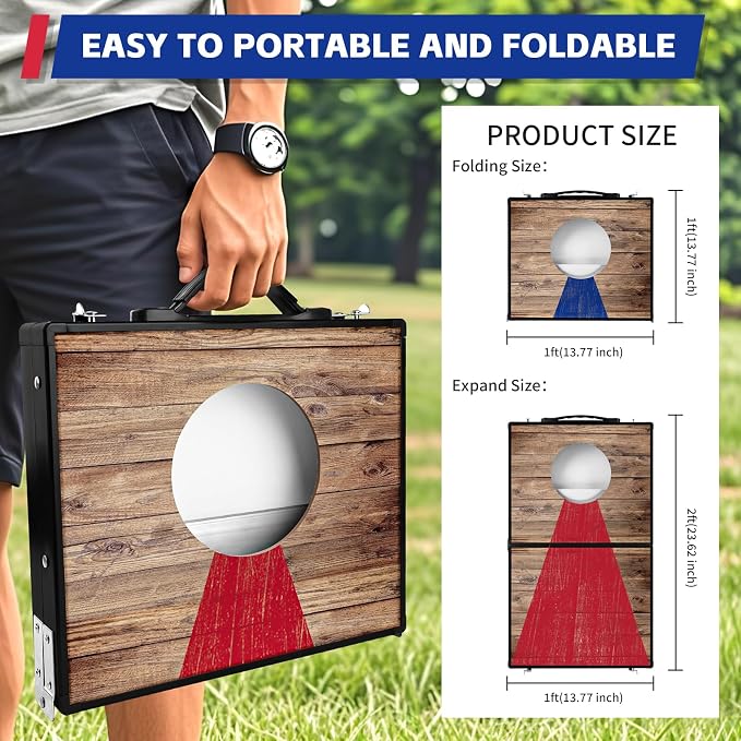 Portable Cornhole Board Set - Aluminum, Foldable 24x12in or 36x24in with Bean Bags | for Adults, Indoor/Outdoor, Travel, Beach & Camping