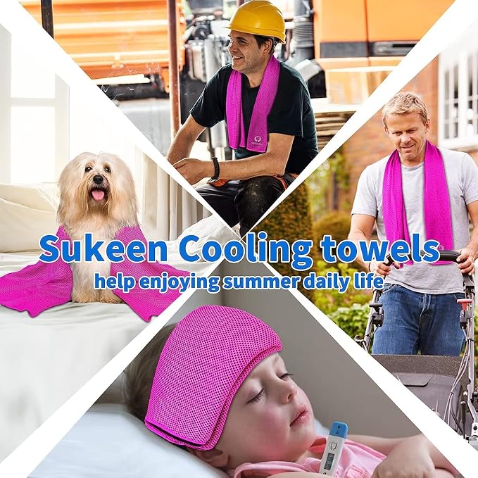 Sukeen Cooling Towels 8 Pack (40"x12") for Neck and Face, Soft Breathable Ice Towel, Cooling Neck Wraps, Cool Towels for Hot Weather, Sweat Towel for Gym, Sport, Yoga, Golf, Workout, Camping, Running