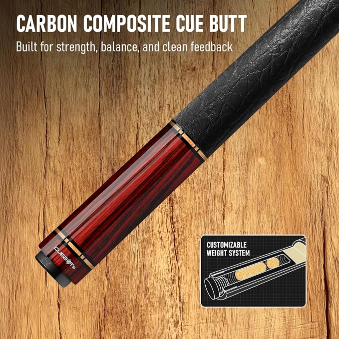Series, Glass Fiber Pool Cue Stick, Uni-QR, 3/8-10, 5/16-18 Joint, Synthetic Leather Grip, 29" Glassfiber Shaft, 7-Layer Microfiber Tip
