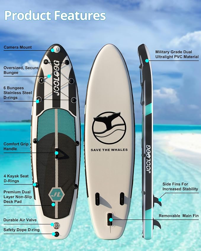 Inflatable Stand Up Paddle Board with Seat, 10'6"/10'5" SUP 440LBS, Recreational Paddleboard for Adults Beginners, Blow Up Paddle Board with Fishing Design, Camera Mount, Cooler Bag & Full Accessories