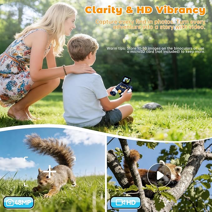 Binoculars for Kids with Night Vision - 48MP FHD Digital Camera Binoculars STEM Toy with 2.4" IPS Screen, 10X Optical Zoom, Rechargeable for 4-12 Years Boys & Girls Birthday Gift Outdoor Bird Watching