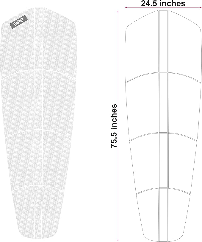 BPS 12 Piece 8 Piece Premium EVA Foam Surfboard Traction Pad Non-Slip Trimmable Deck Sheet 3M Adhesive for Longboard SUP Paddleboard Surfboard White, Black, Grey