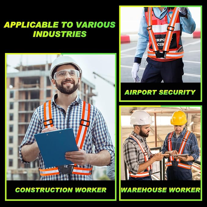 Hercicy 50 Pcs Reflective Vest High Visibility Safety Vests, Adjustable Running Gear Straps Lightweight Reflector for Construction (Orange)